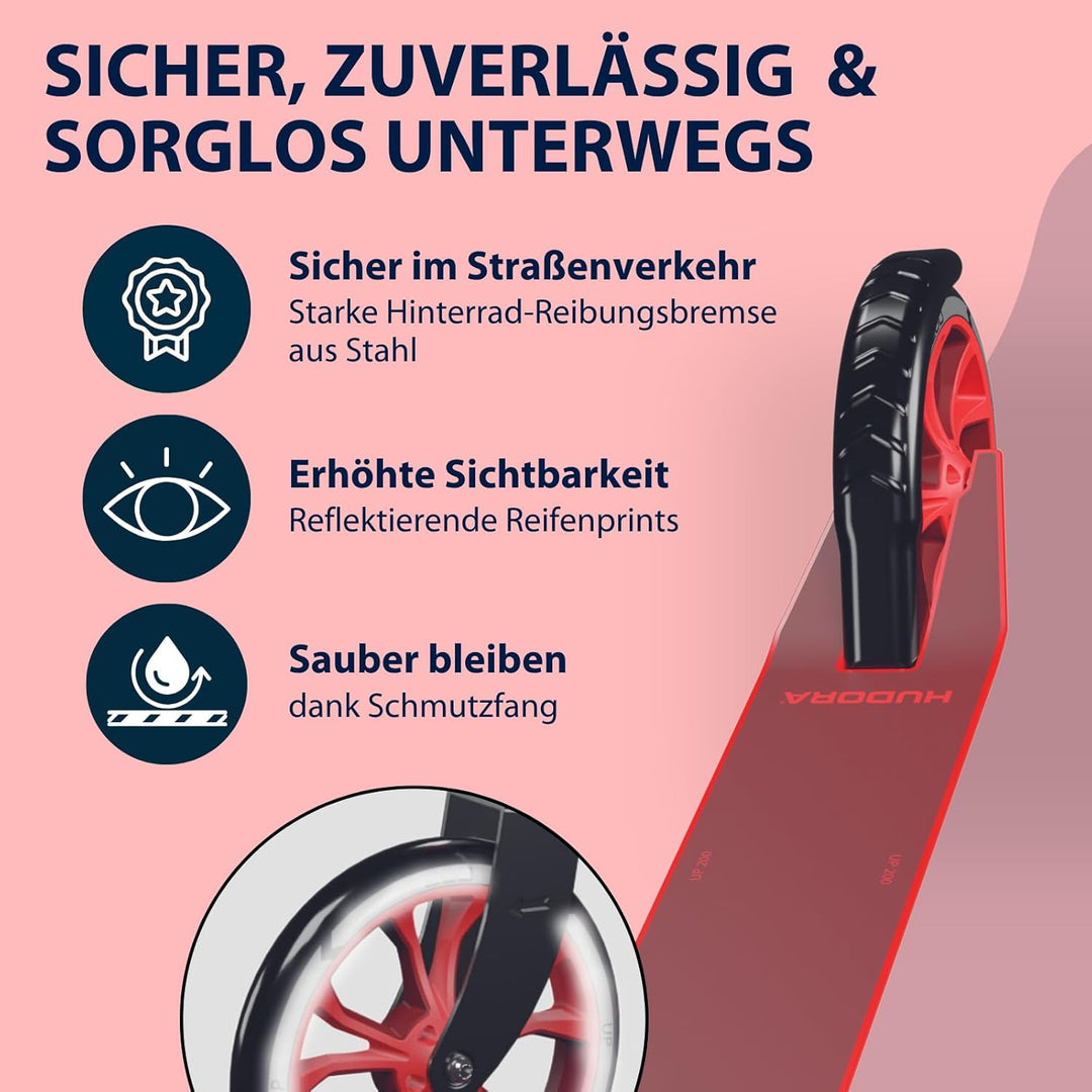 HUDORA Scooter Up 200 - Geräuscharmer Aluminium-Roller für bis zu 100kg - Höhenverstellbarer & zusam