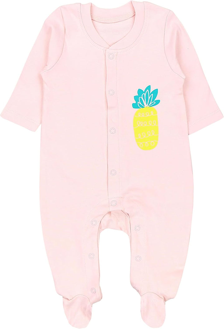 TupTam Baby Mädchen Schlafstrampler mit Fuss 3er Pack 50 Blau Aprikose Streifen Früchte, 50 Blau Apr