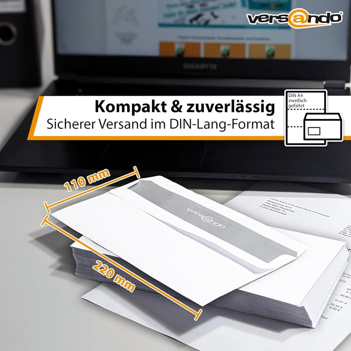 versando 1.000 Briefumschläge DIN lang mit Fenster mF selbstklebend sk Fensterbriefumschläge 22 x 11