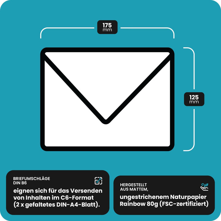 Netuno 1000 Umschläge Hautfarbe DIN B6 125x 175 mm 80g Rainbow Briefumschläge farbig Briefhüllen Ein