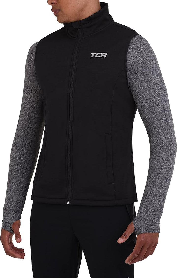 TCA Herren Flyweight winddichte Lauf- und Fahrradweste mit Reissverschlusstaschen S Schwarz, S Schwa