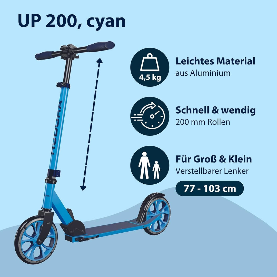 HUDORA Scooter Up 200 - Geräuscharmer Aluminium-Roller für bis zu 100kg - Höhenverstellbarer & zusam