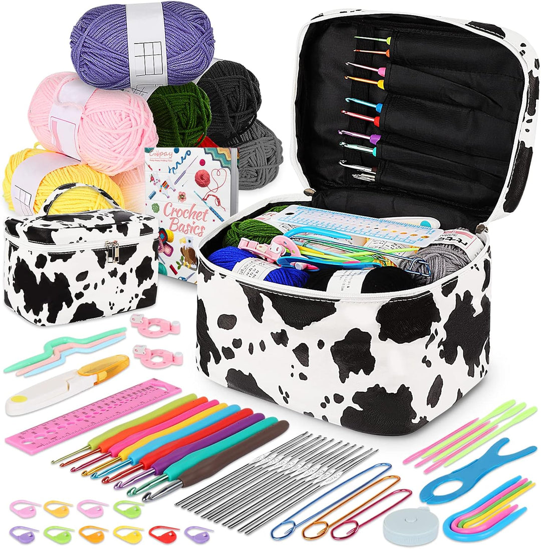 Coopay 63 Stück Häkelset für Anfänger, Häkelnadel Set mit Tasche, Wolle, Häkelzubehör, Ergonomische