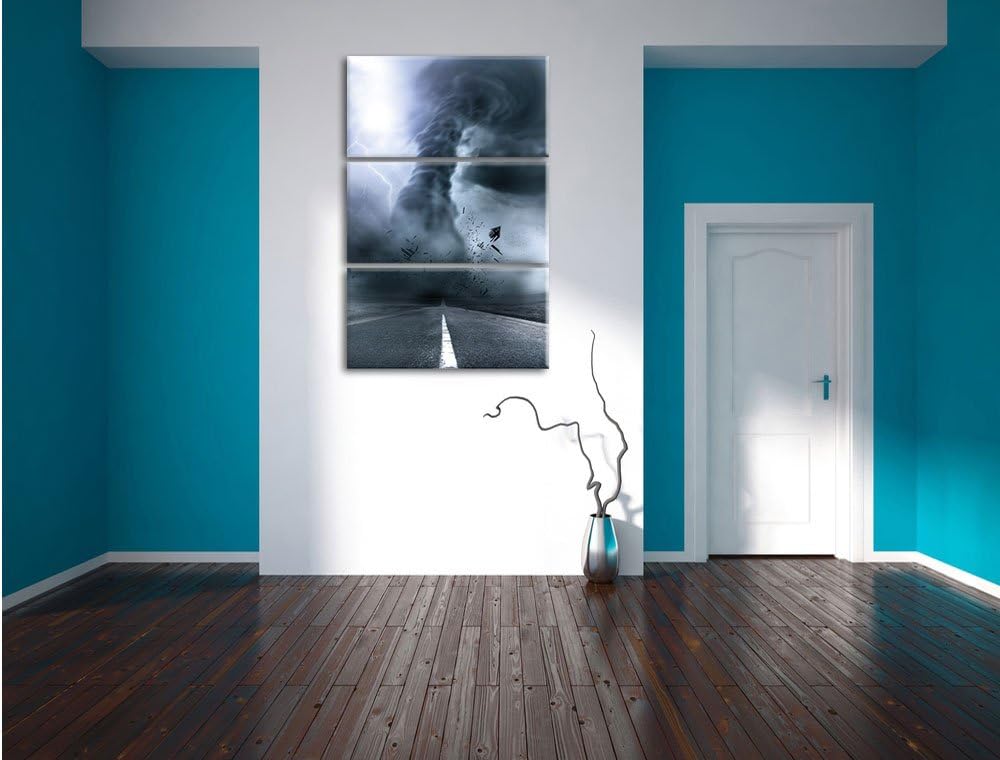 Pixxprint Wirbelsturm auf Highway als Leinwandbild/Grösse: 3 Teilig (120x80) cm/Wandbild/Kunstdruck/