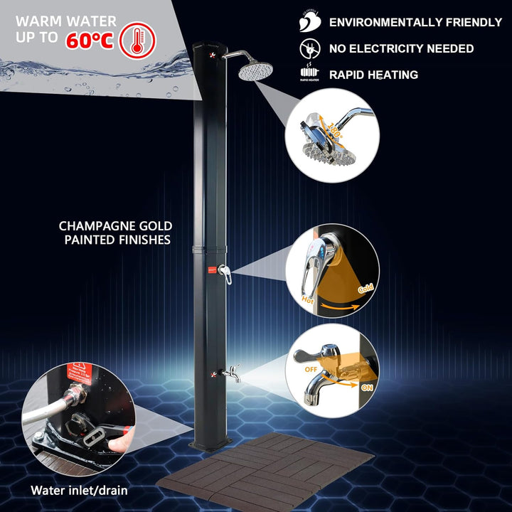 CCLIFE Solardusche mit Kunststoffboden 40L Solar Gartendusche Pooldusche Regendusche Aussendusche Ga