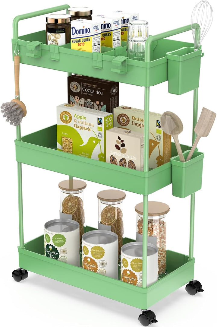 Ronlap Rollwagen Küchewagen mit 3 Ebenen, Servierwagen mit Aufhängebecher, Separator, Haken, Regal a