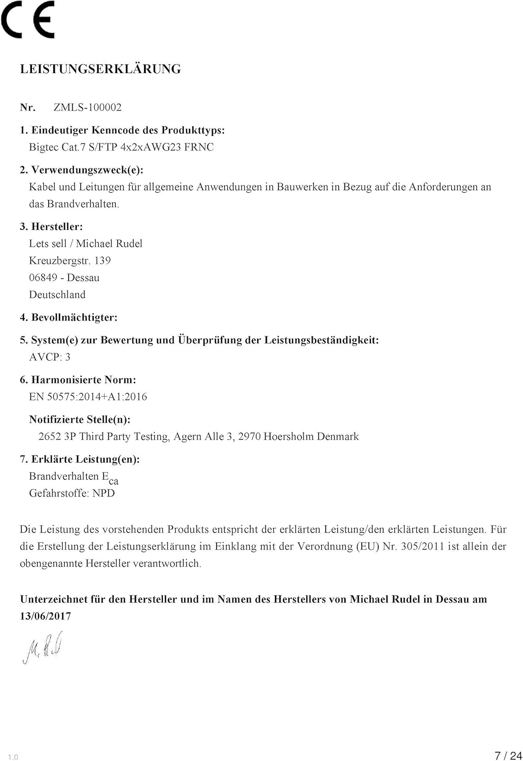 BIGtec CAT 7 Netzwerkkabel Verlegekabel LAN Kabel 40m CAT7 PiMF halogenfrei Zertifiziert GHMT BauPVO