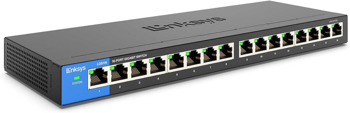 Linksys LGS116-EU 16-Port Unmanaged Gigabit-Netzwerk-Switch – Ethernet-Switch/Hub mit Metallgehäuse,