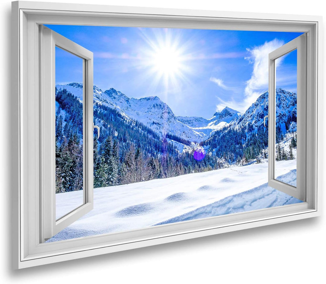 islandburner Bild auf Leinwand Fensterblick Berge im Dorf Perstisau in Österreich im Winter Sagenhaf