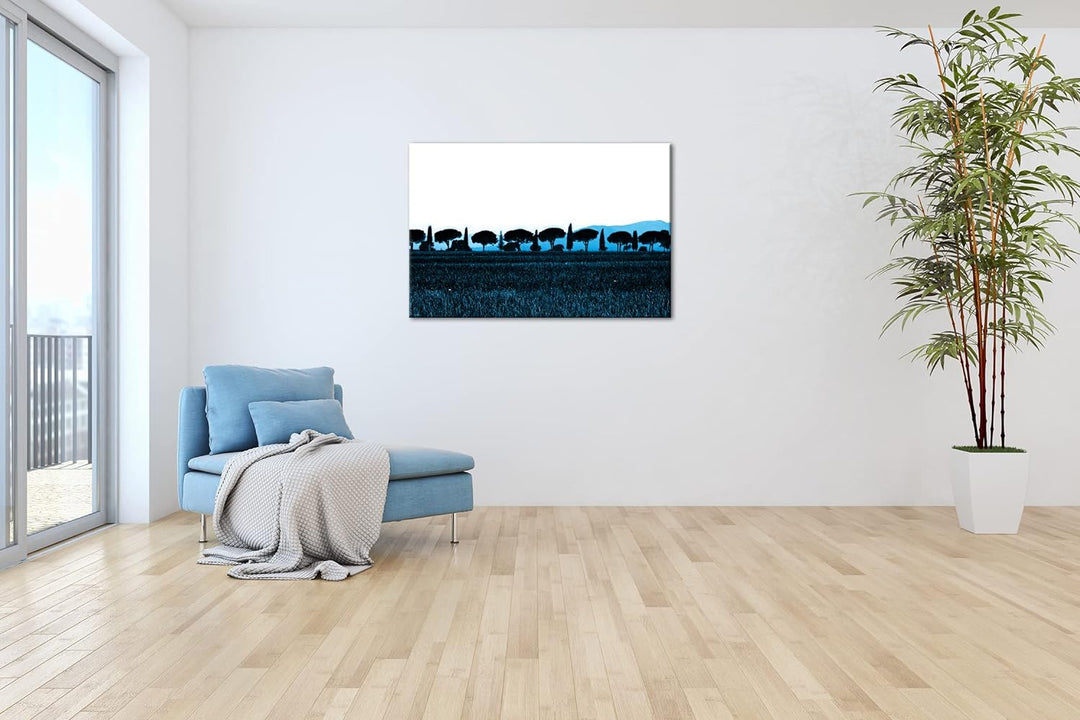 deyoli Toskana Landschaft mit Zypressen und Pinien Format 80x60 Effekt: Monocrome Blau als Leinwandb