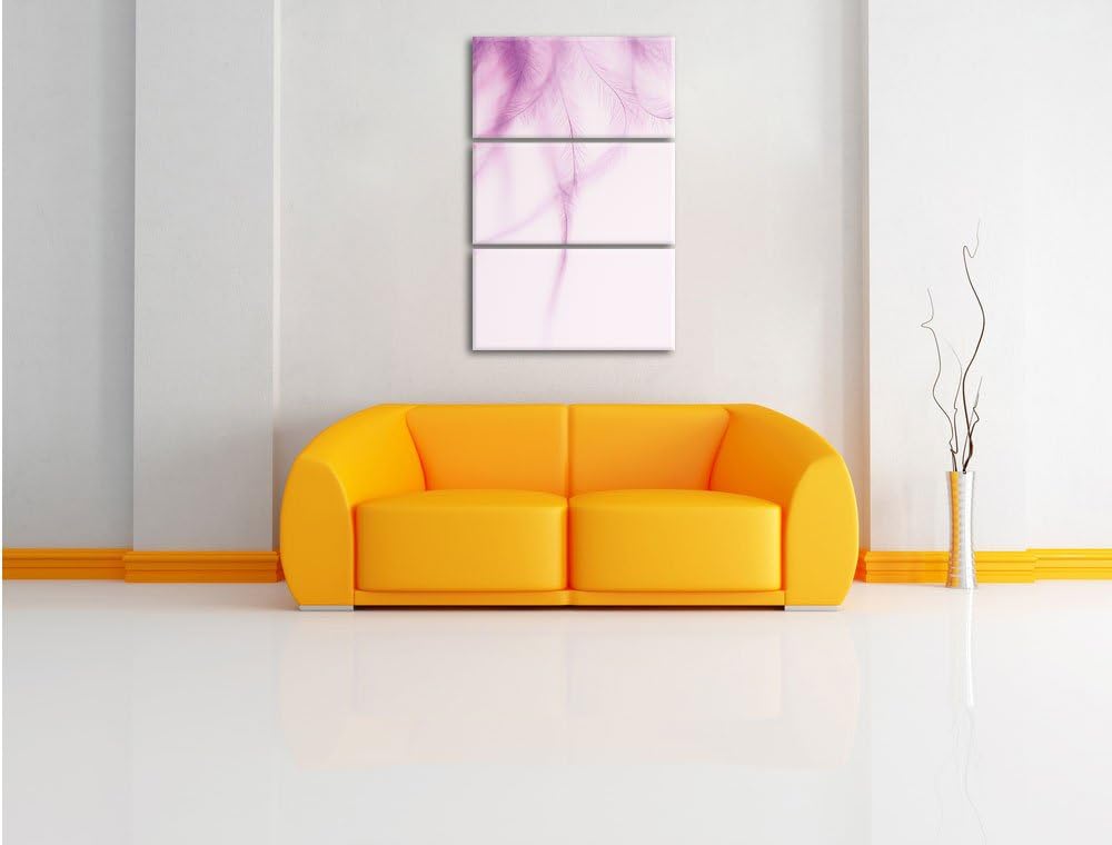 Pixxprint zarte Pinke Federn 3-Teiler Leinwandbild 120x80 Bild auf Leinwand