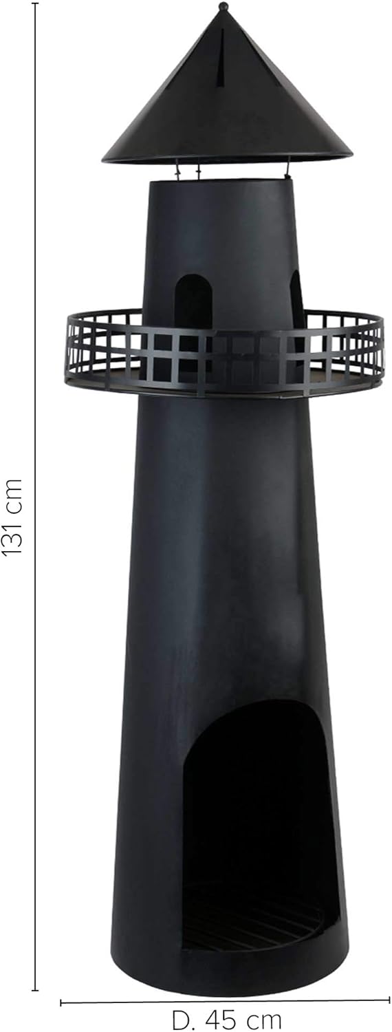 UNUS Gartenkamin Leuchtturm aus Metall als Feuerschale für den Garten schwarz 131 cm