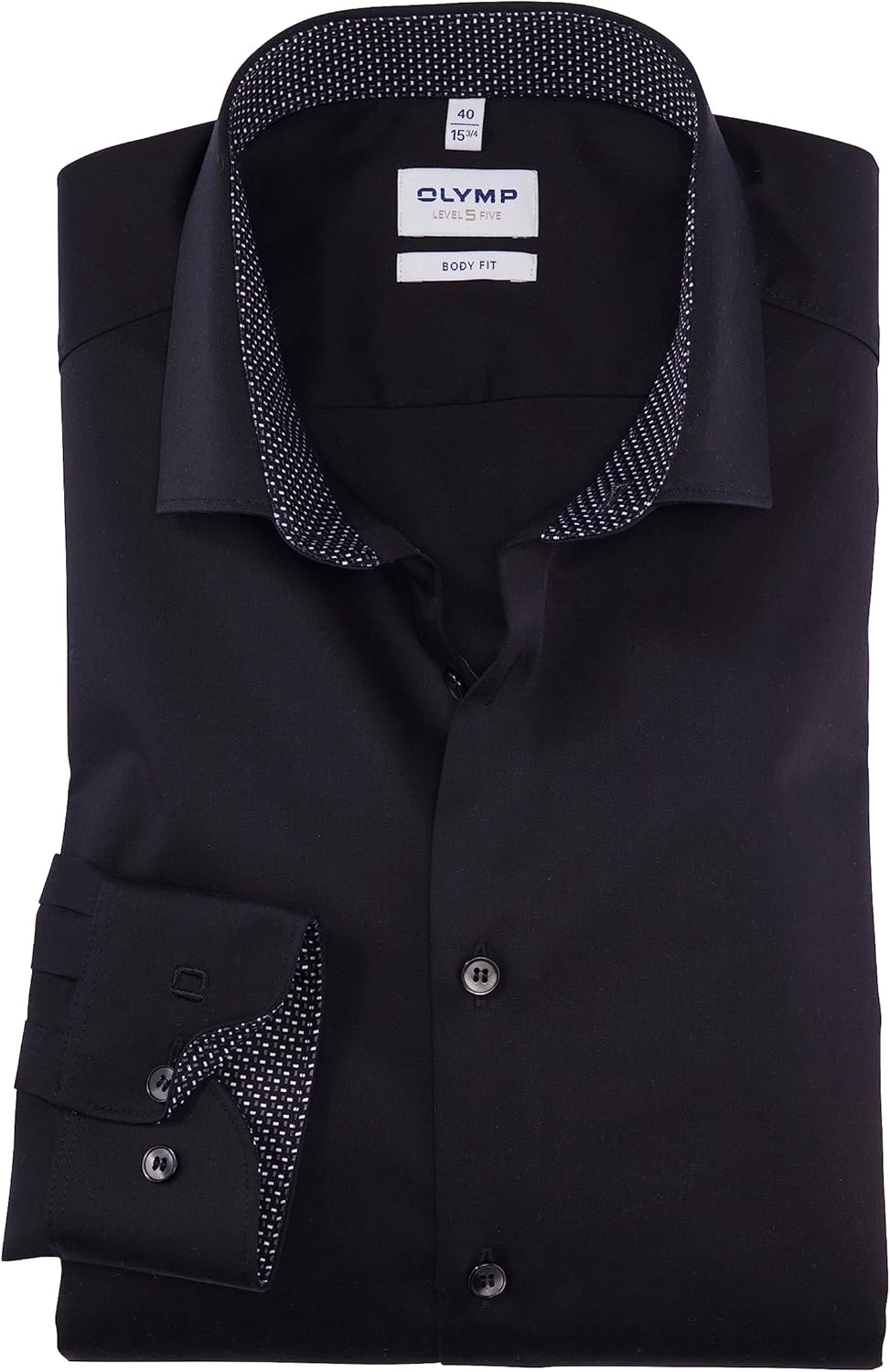 OLYMP Herren Businesshemd Langarm Level Five,Satin,Body fit,Modern Kent 38 Schwarz 68, 38 Schwarz 68