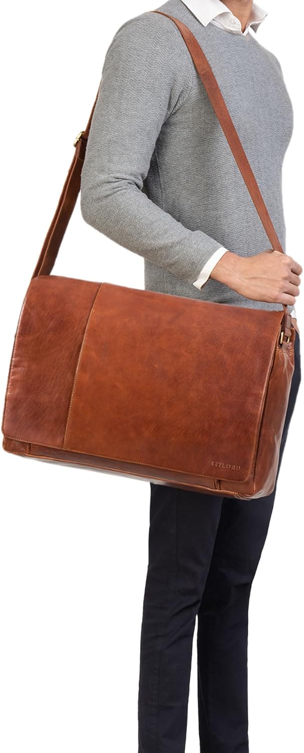 STILORD 'Maximus' XXL Ledertasche riesige Umhängetasche Unitasche 17 18 19 21 Zoll Laptop Aktentasch