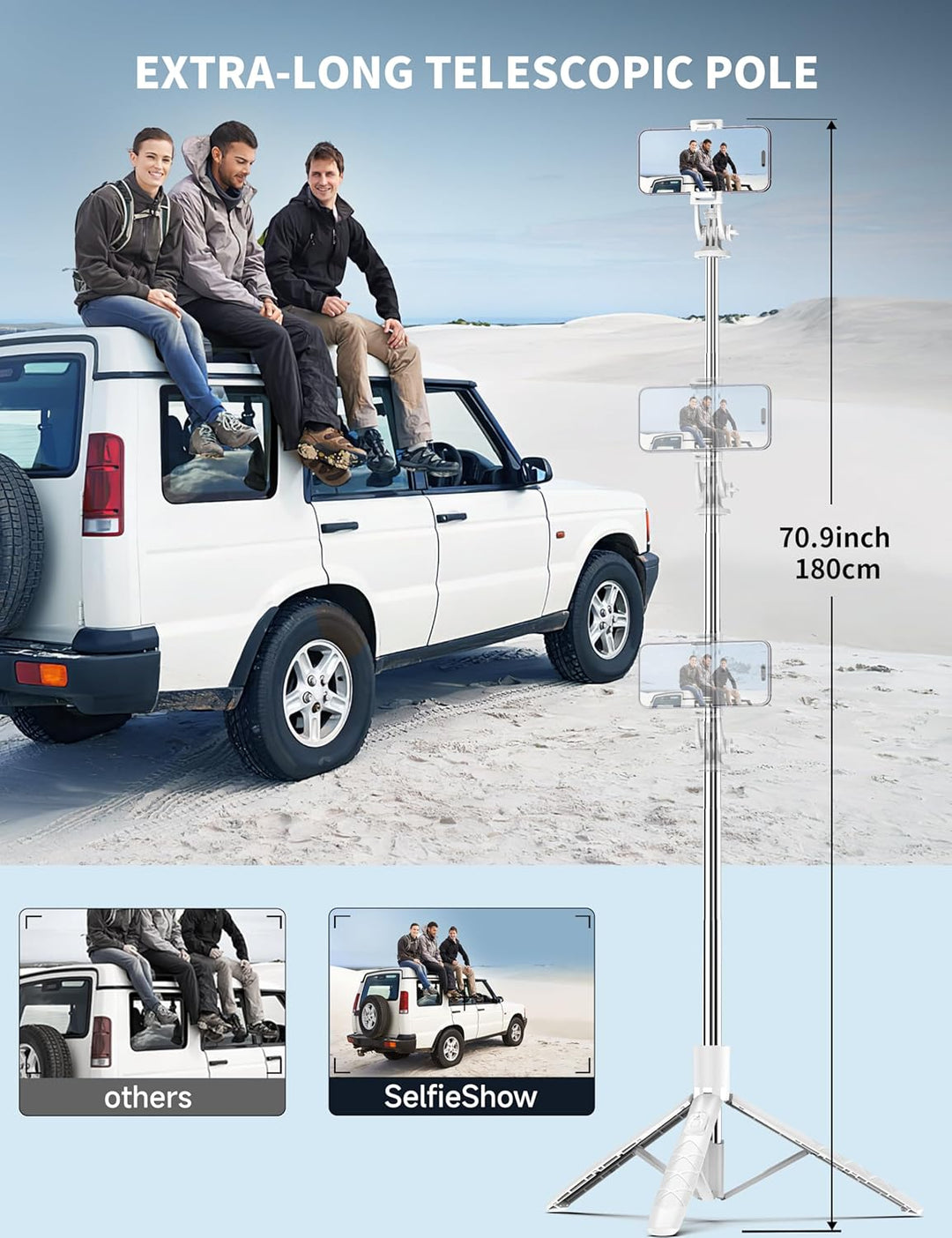 180CM Selfie Stick Stativ, Erweiterbarer All-in-1 Handy Stativ mit Kabelloser Fernbedienung, 360° Ro