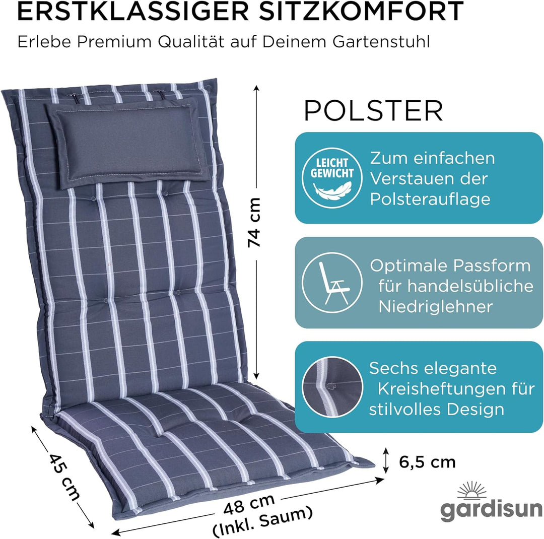 gardisun Gartenstuhlauflagen Hochlehner mit Kopfteil I Extra Dicke Sitzauflagen I Made in Europe I P