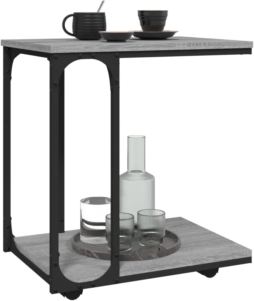 FIRBNUS Beistelltisch mit Rollen Grau Sonoma 50x35x55,5cm Holzwerkstoff Beistelltisch C Form Beistel