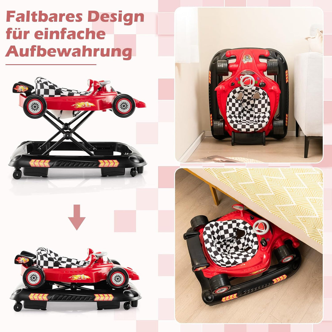 COSTWAY 4 in 1 Baby Lauflernhilfe, Lauflernwagen Autoförmig mit verstellbarer Höhen & abnehmbarem Sp