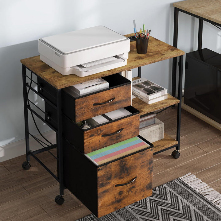 WOLTU Aktenschrank mit Ladestation, Rollcontainer mit Schubladen, Büroschrank, Druckertisch mit Roll
