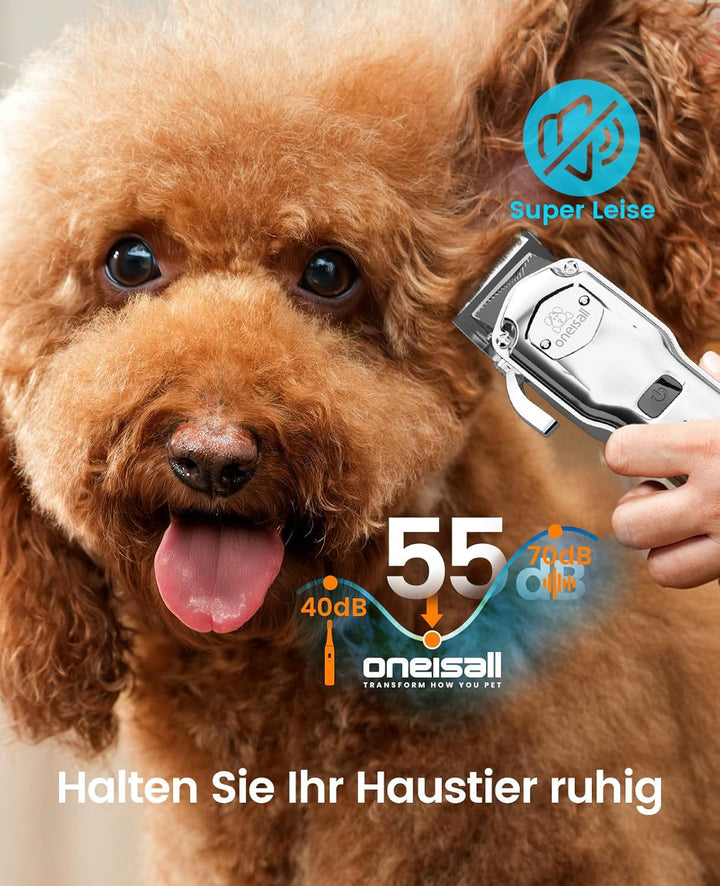 oneisall Leise Hundeschermaschine mit Metall-Fรผhrungskamm, prof. Kabelloses Schermaschine Hund Katze