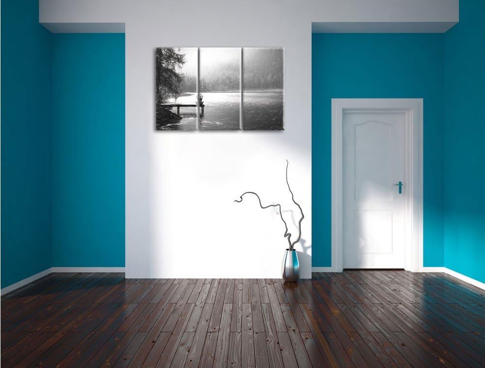 Pixxprint Yoga am See Kunst / 3-Teilig/Gesamtmass 120cm Leinwandbild bespannt auf Holzrahmen/Wandbil