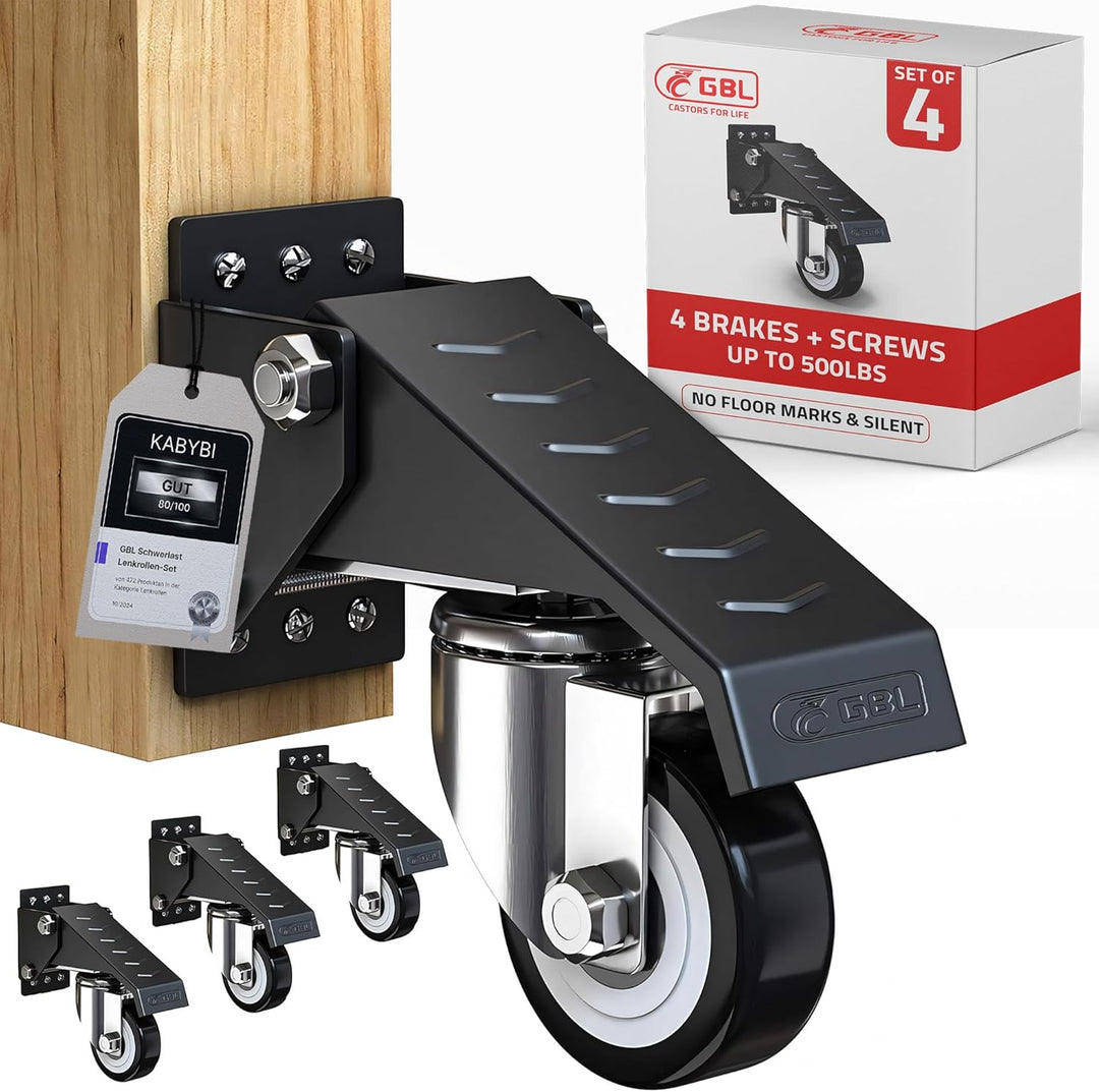 GBL - 4 Werkbank Rollen - Heberollen für Werkbank - Lenkrollen mit Bremse 225KG - Stahlblech Möbelro