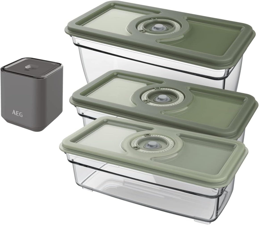 AEG AVFK1+ Vakuumier Fresh Kit+ (Handvakuumierpumpe, 3 luftdichte Vakuum-Behälter mit Datumsfunktion
