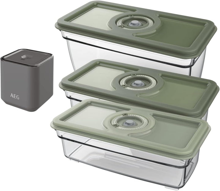 AEG AVFK1+ Vakuumier Fresh Kit+ (Handvakuumierpumpe, 3 luftdichte Vakuum-Behälter mit Datumsfunktion