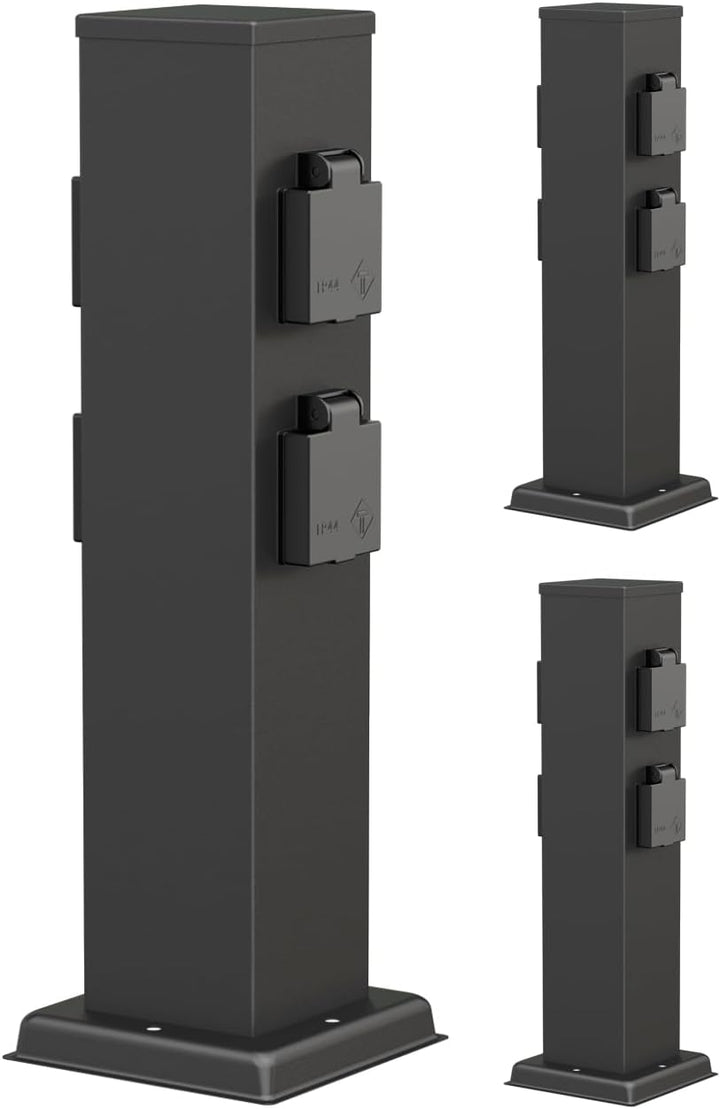 ledscom.de Garten Steckdosensäule POLLY, Outdoor, IP44, 4-fach, schwarz, eckig, 38 cm, 3 Stk. 3 Stüc