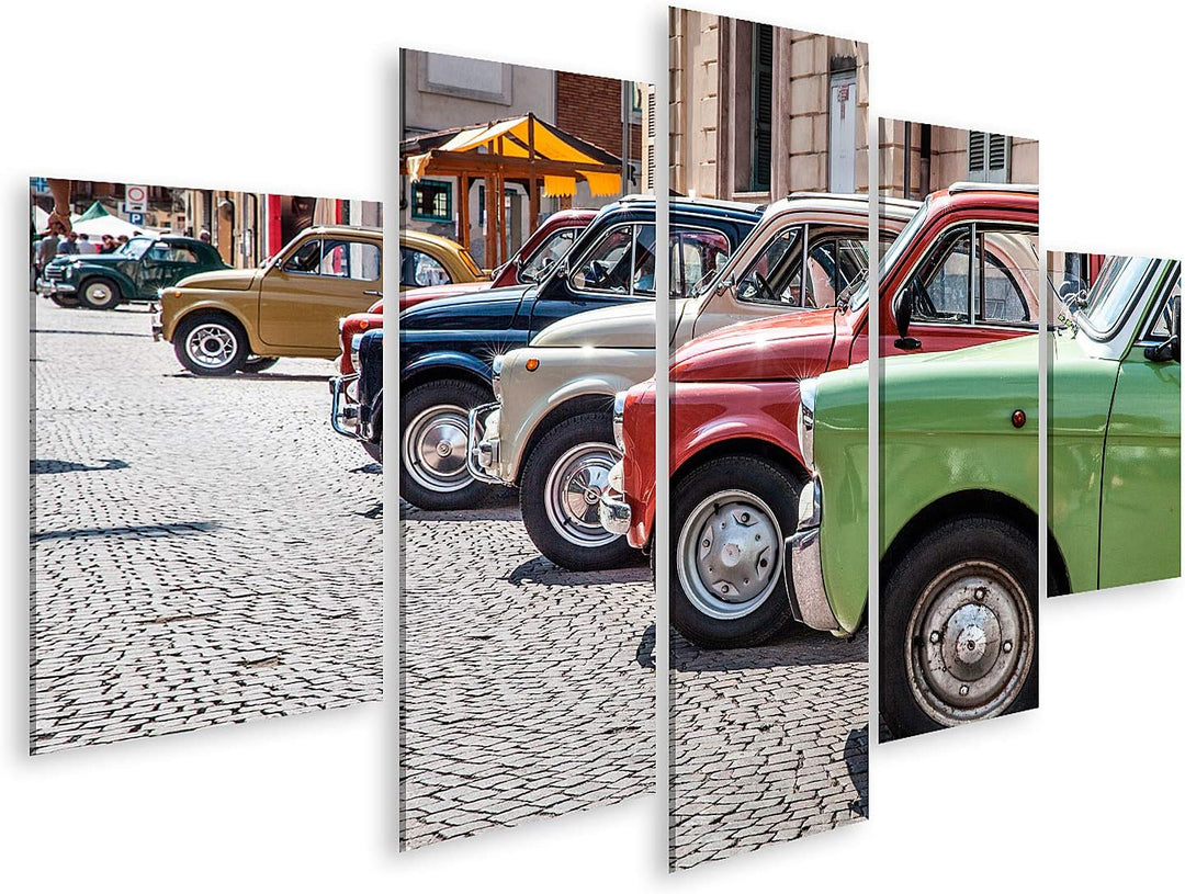 Bild auf Leinwand Alter FIAT 500 Bilder Wandbild Poster Leinwandbild 170x80cm - 5 Teile, 170x80cm -