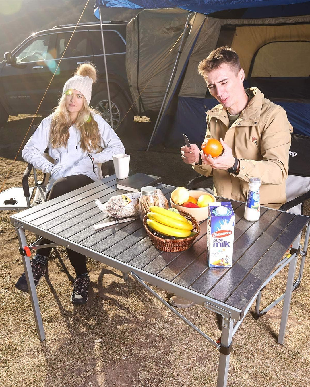 KingCamp Campingtisch Klapptisch Gartentisch Leichtgewicht für 4-6 Personen Silber Schwarz
