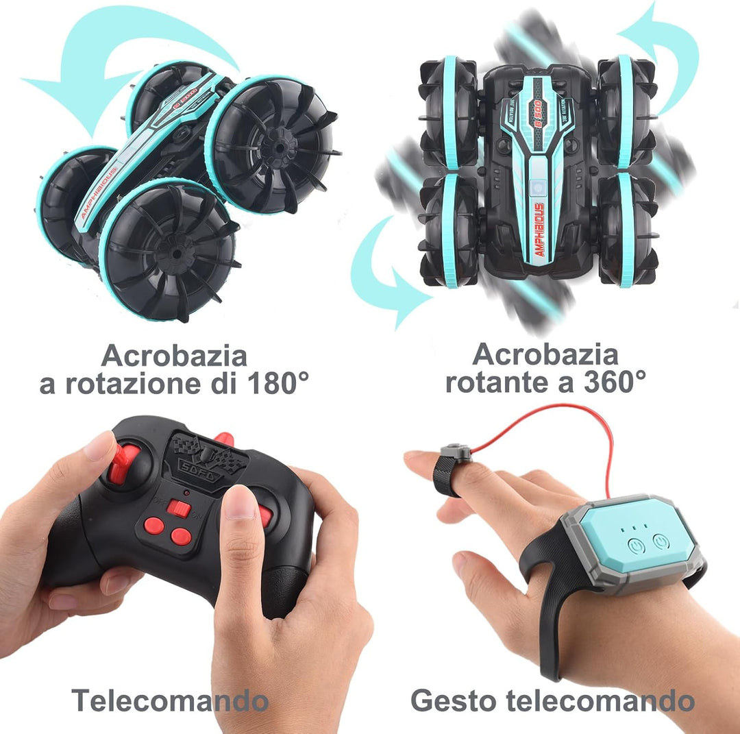 SIVQIKE 4WD Ferngesteuertes Auto,Gestensensor Wasserdicht RC Stunt Auto,Amphibienfahrzeug Mit 50m Fe