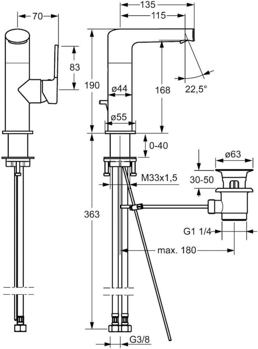 Hansa 55262203 Waschtisch-Einhand-Einlochbatterie Hansaronda 5526, Hebel seitlich bedient, chrom