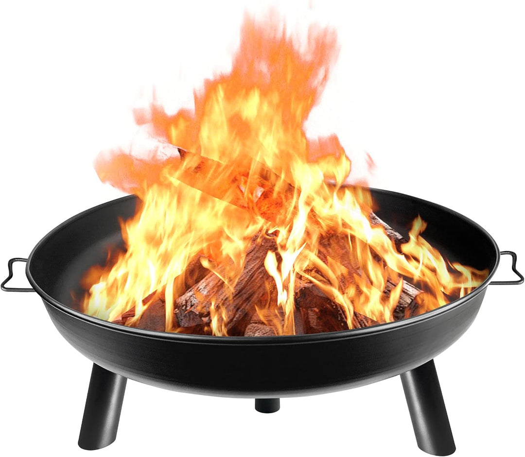 UISEBRT Feuerschale 80cm - Feuerstelle mit Griffen and 3 Füssen für Draussen Terrasse Garten Balkon