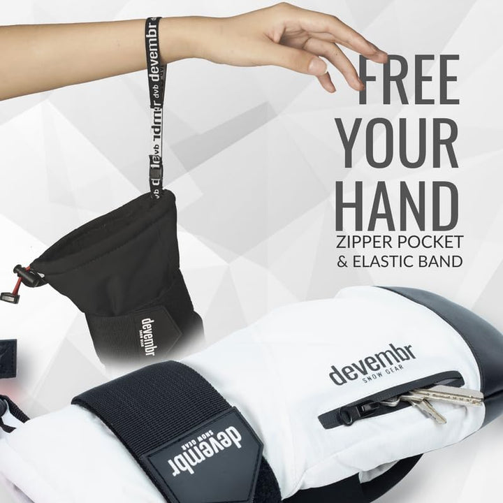 devembr Ski-Fäustlinge mit Handgelenkschützern, Warme Snowboard-Fäustlinge, Wasserdicht (S/M/L) Weis