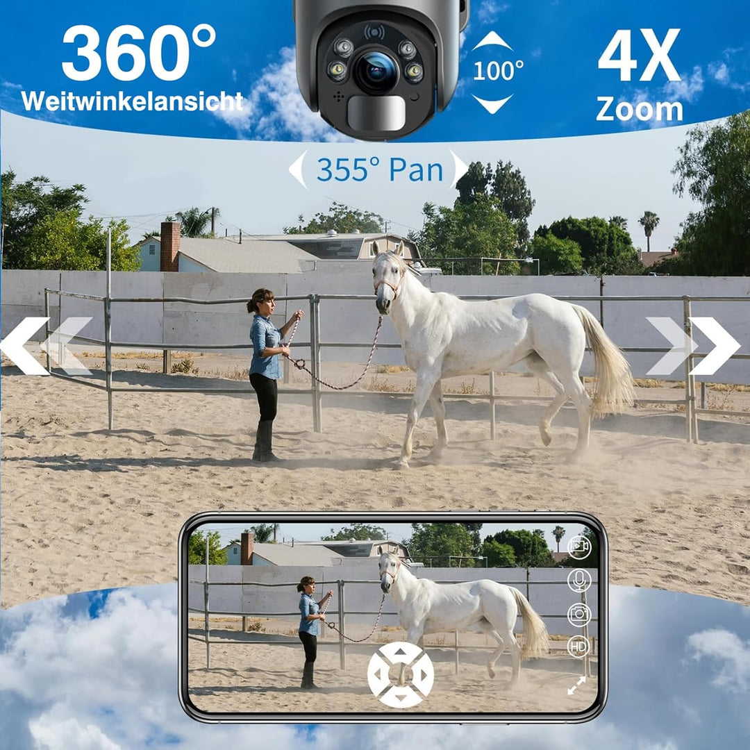 Xega 3G/4G LTE Überwachungskamera Aussen mit SIM Karte Kabellos Solar PTZ IP Kamera Outdoor mit 2K F