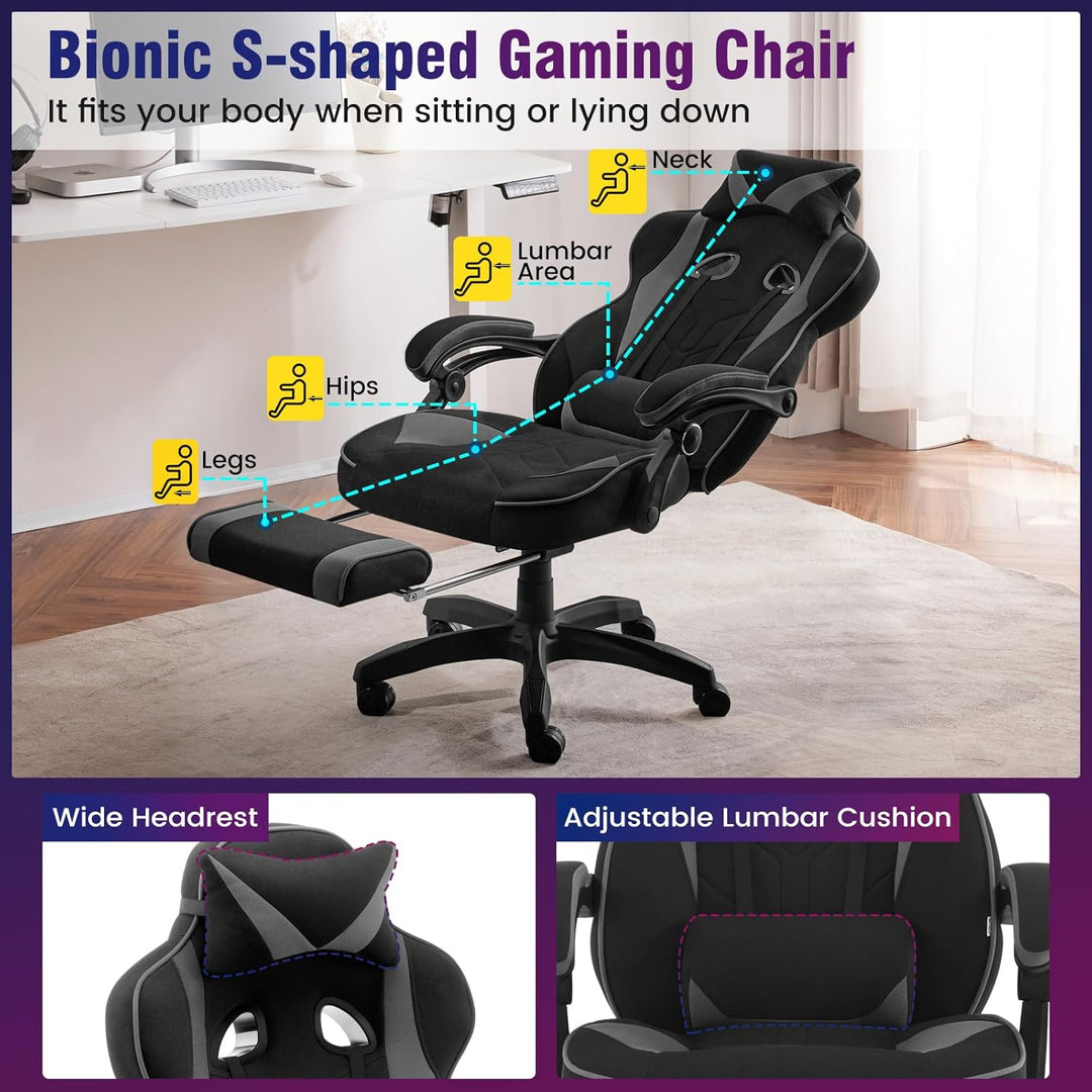 WOLTU Gaming Stuhl Stoff Atmungsaktiv Bürostuhl Gaming Chair Ergonomisch mit Lendenkissen, Gamer Stu