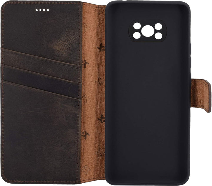 Suncase Book-Style Hülle kompatibel mit Xiaomi Poco X3 NFC Leder Tasche (Slim-Fit) Lederhülle Handyt