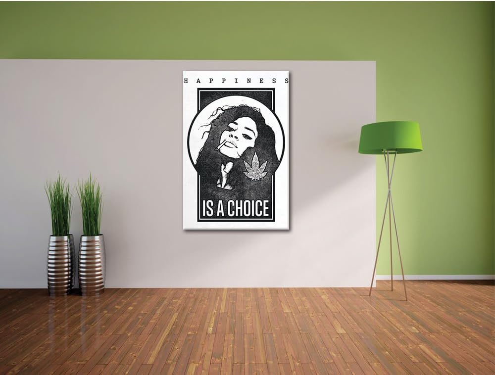 Happiness is a choice white Bild auf Leinwand, XXL riesige Bilder fertig gerahmt mit Keilrahmen, Kun