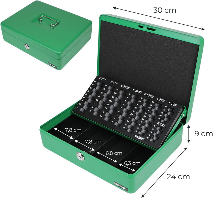 HMF 10015-06 Geldkassette Geldzählkassette 30 x 24 x 9 cm, Grün, Grün