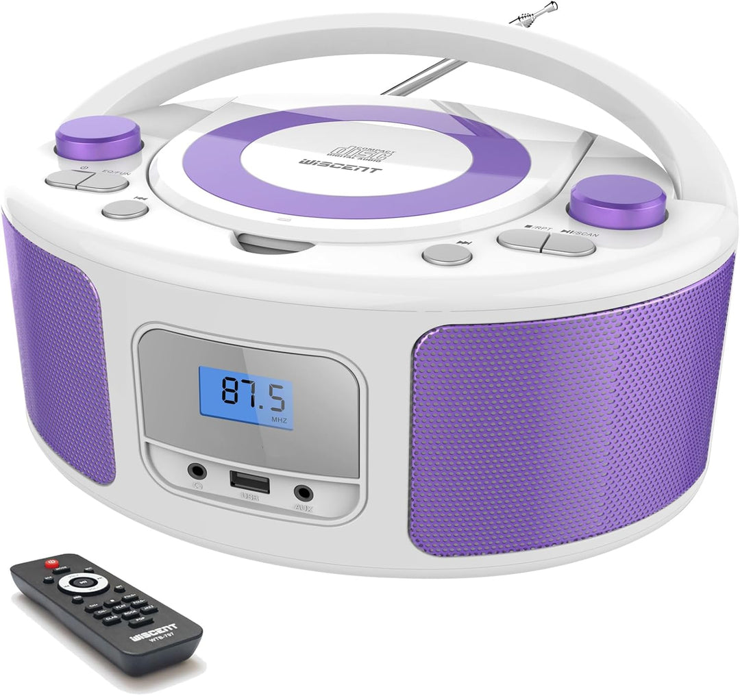 Tragbarer CD-Player Boombox mit Bluetooth | Fernsteuerung | FM-Radio | USB | MP3-Wiedergabe | Kompat
