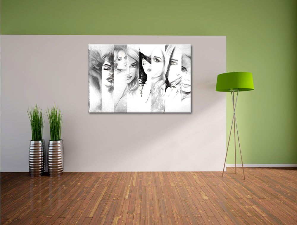 Frauenköpfe Kohle Effekt, Format: 100x70 auf Leinwand, XXL riesige Bilder fertig gerahmt mit Keilrah