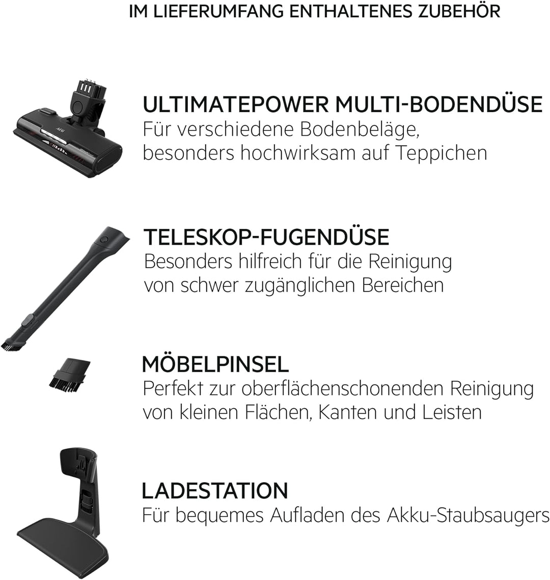 AEG ULTIMATE 5000 CLEAN AS52CB21DB Akku-Staubsauger / 2in1 / angenehm leise 79 dB(A) / 58 % Recyclin