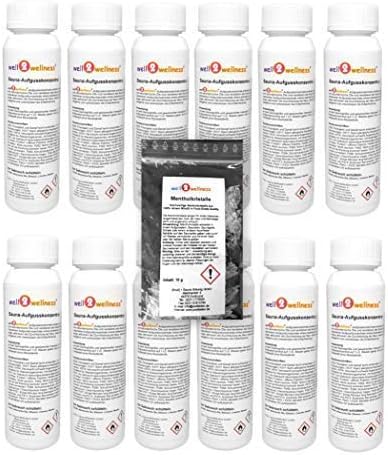 Saunaaufguss - Konzentrate Set 'Frucht + Exotic' - 12 x 125 ml + 10 g Menthol-Kristalle Frucht + Exo