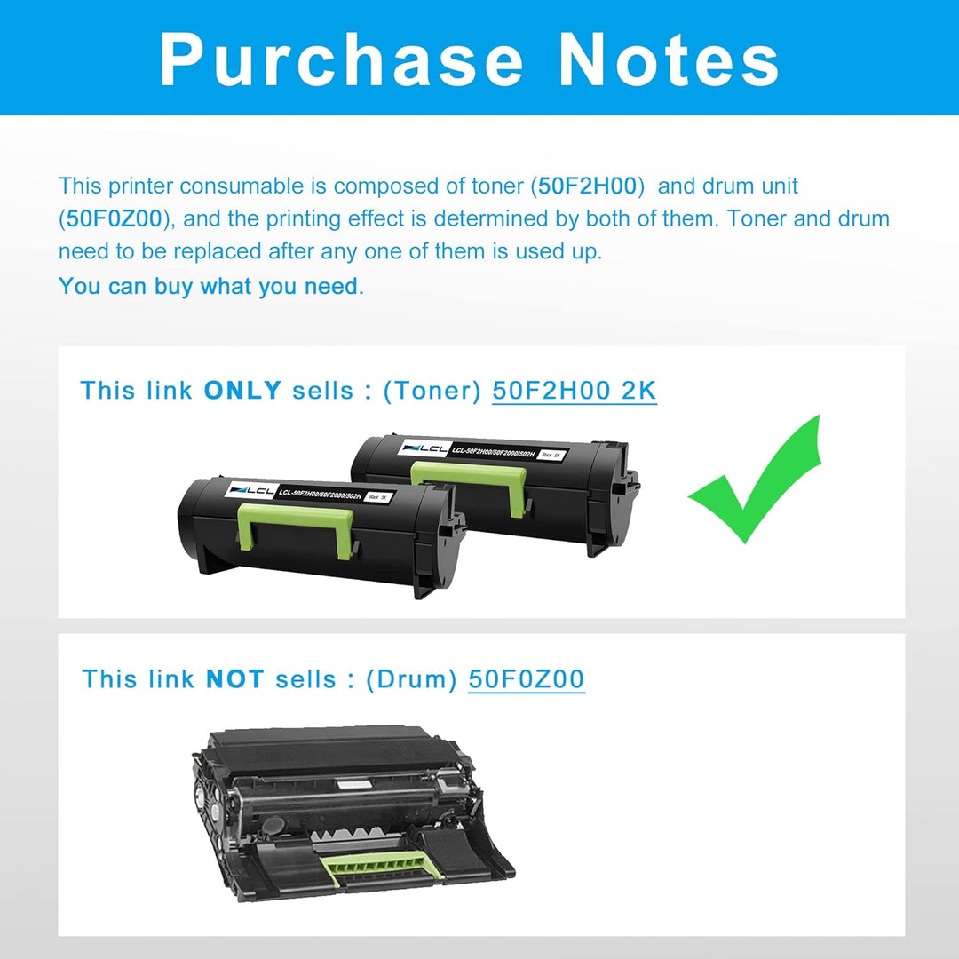 LCL Kompatibel Tonerkartusche 50F3H00 50F2H00 50F0HA0 50F2H0E 5000page (2Schwarz) Ersatz für Lexmark