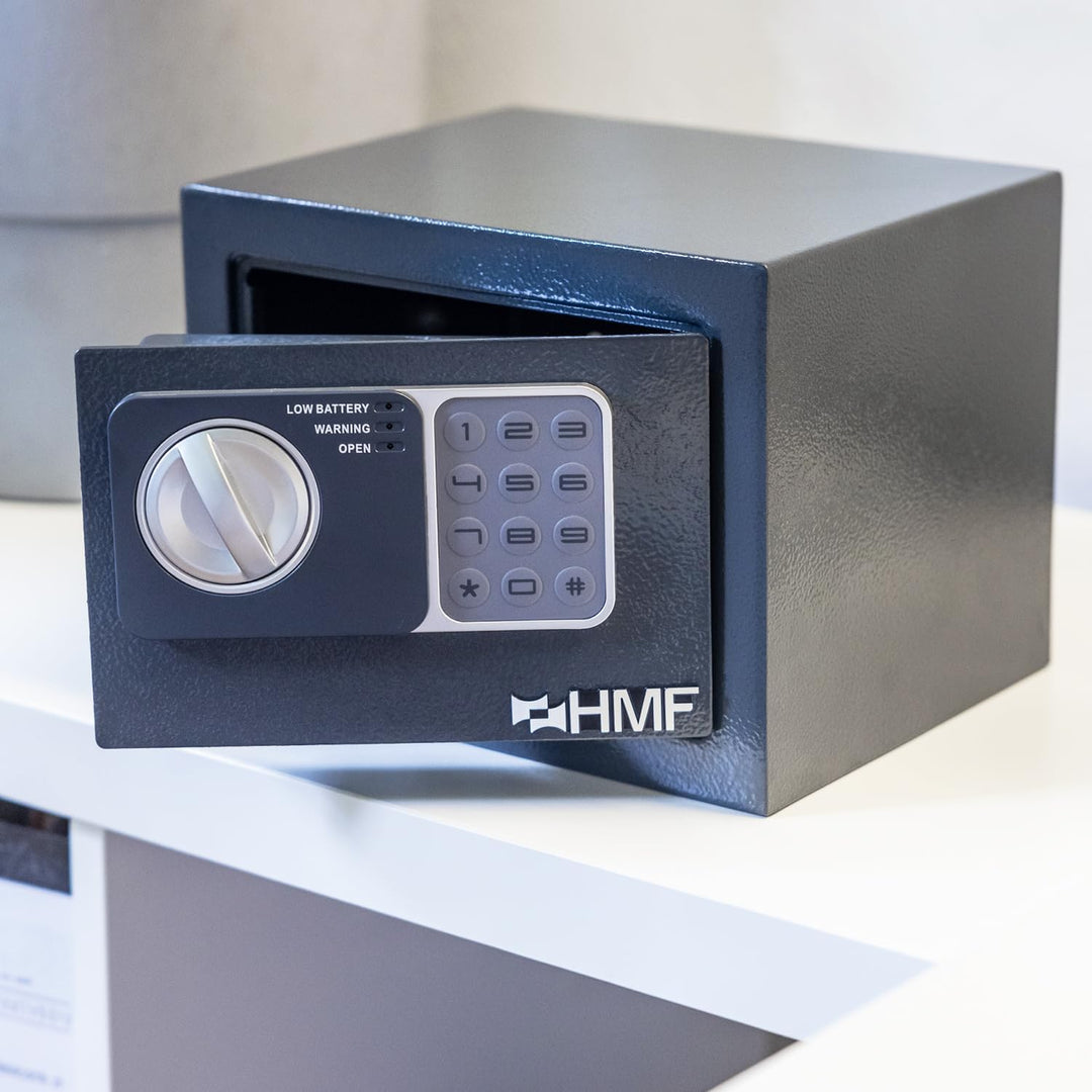 HMF 46126-11 Safe Tresor klein mit Zahlenschloss, Möbeltresor | 23 x 17 x 17 cm | Anthrazit, Anthraz