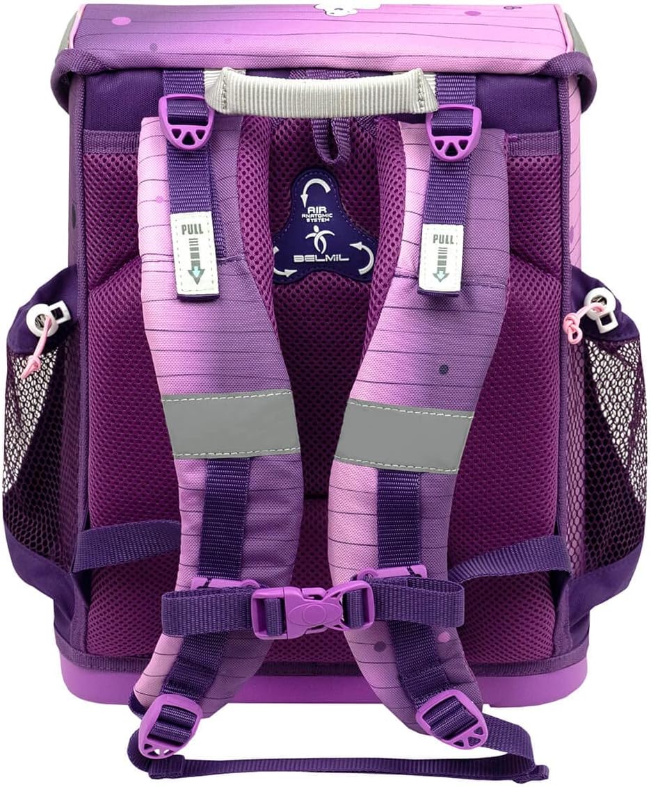Belmil ergonomischer Schulranzen Set 4 -teilig für Mädchen 1, 2 Klasse Grundschule/Super Leicht 750-
