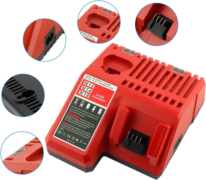 GOOALITY 3A 12V - 18V Ersatz Ladegerät für Milwaukee 12V-18V Akku M12 M18 48-59-1812 48-11-2420 48-1