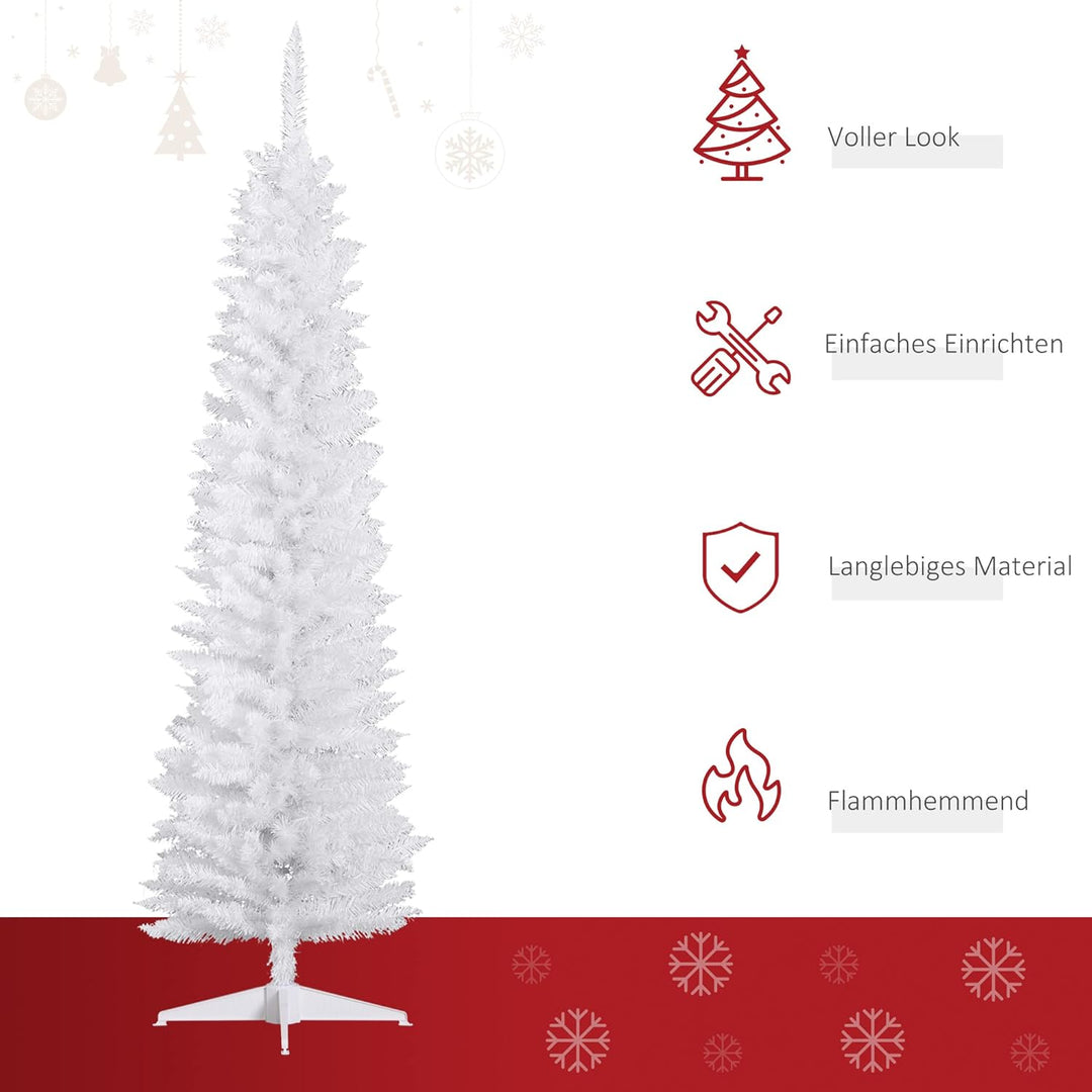 HOMCOM Weihnachtsbaum 1,8 m Christbaum mit Ständer Kunsttanne 390 Äste zerlegbar PVC Weiss Ø55 x 180