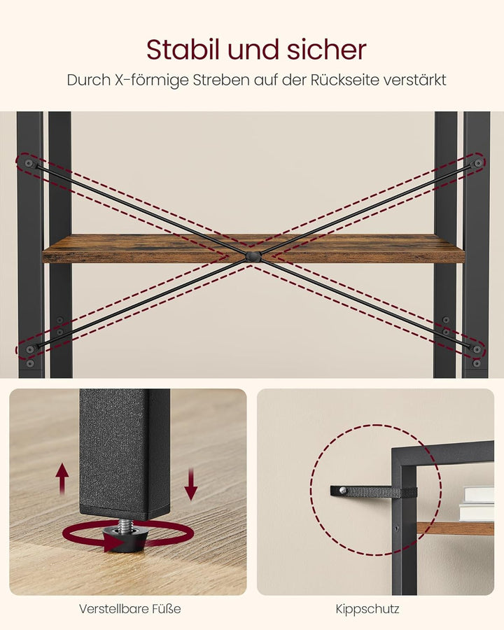 VASAGLE Bücherregal 6 Ebenen, Standregal mit Stahlrahmen, freistehendes Regal, Wohnzimmer, Schlafzim